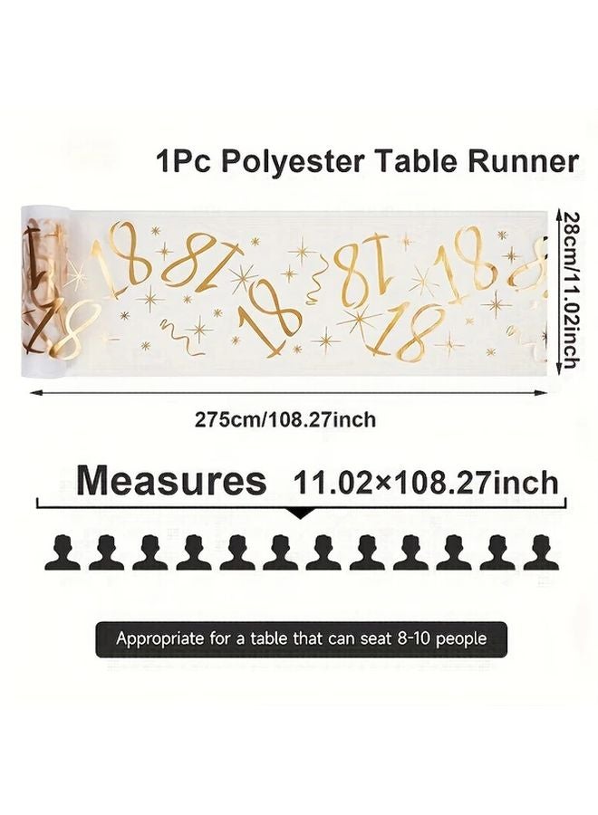 Dark Blue Polyester Glitter Table Runner 11x108 Inch With Celebratory Numerals Stars Elegant Party Decor - Image 3